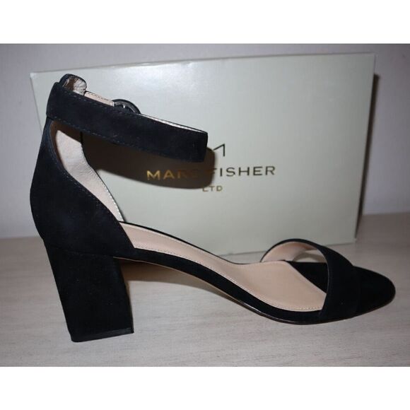 Marc Fisher Women's Sz 10 M Black Suede Karlee Ankle Strap Dress Sandal Heels - Picture 2 of 9